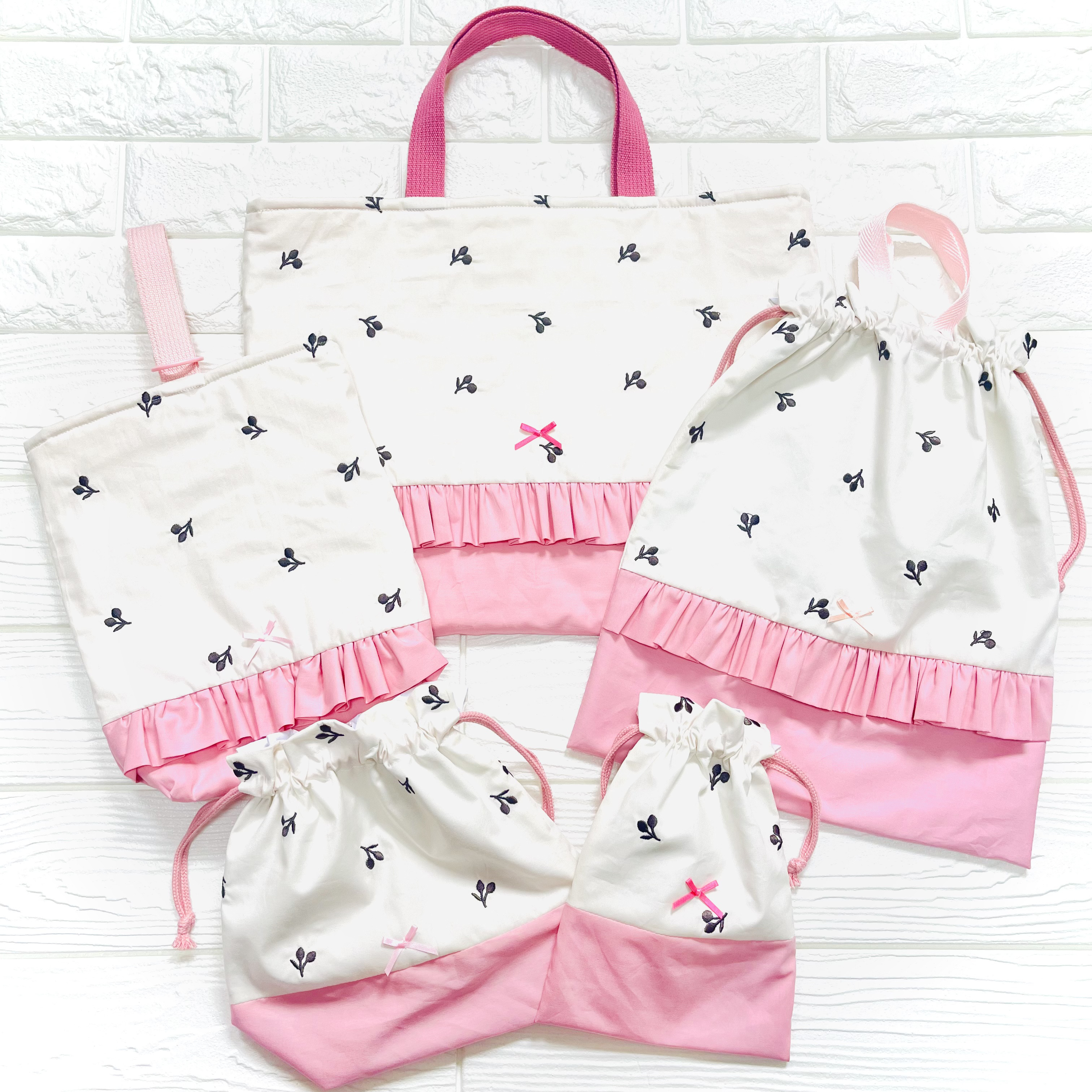 入園入学　5点セット　刺繍チェリー✖️ピンク