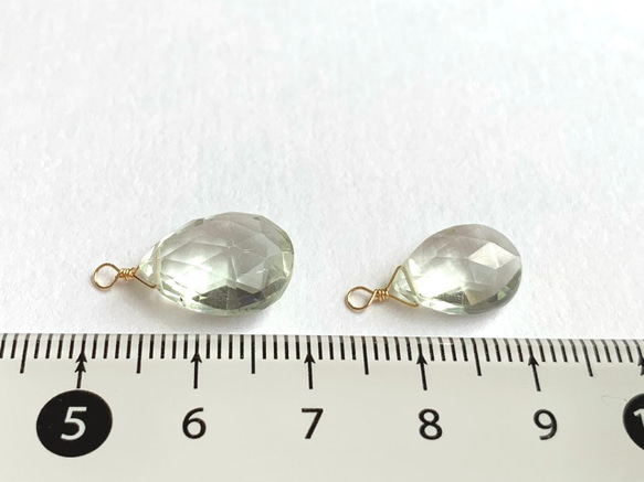 【天然石チャーム】グリーンアメジスト　ペアシェイプ　1個　ハンドメイド素材 4枚目の画像