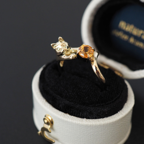 K18マンダリンガーネットの金の猫リング（0.65ct） 9号 指輪・リング