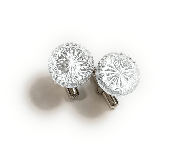 東京切子カフスボタン15　菊　クリアー 3枚目の画像