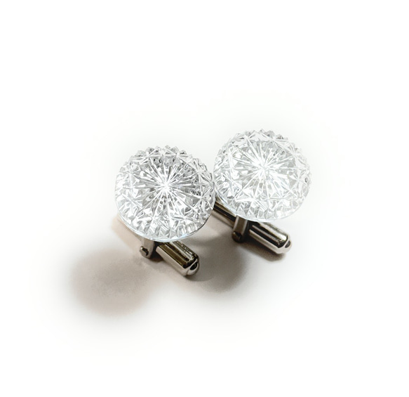 東京切子カフスボタン15　菊　クリアー 4枚目の画像