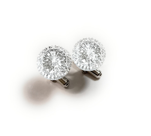 東京切子カフスボタン15　菊　クリアー 1枚目の画像