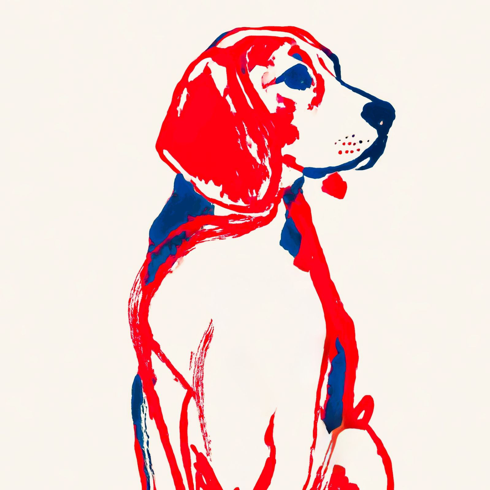 名入れOK【Red Line - ビーグル犬 No.2】アートポスター、ペットロス、北欧モダン、ミニマルインテリア、