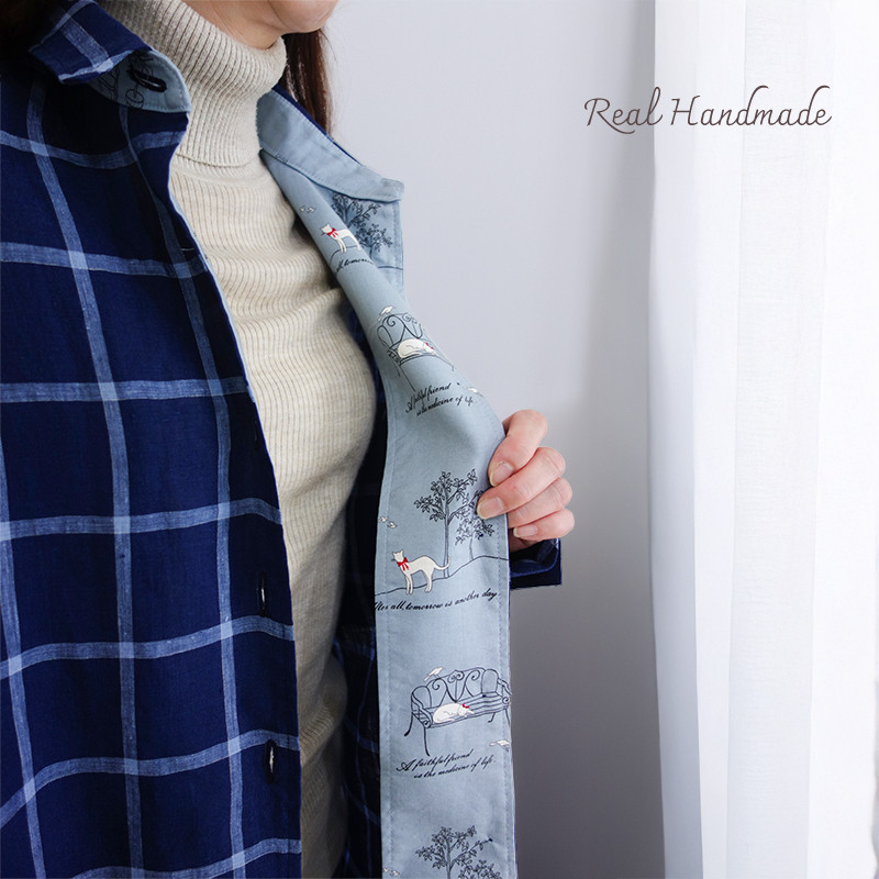 [予約販売] リネンウインドーチェックと猫の物語 ― Faithful Friend ボタニカルシャツ ―
