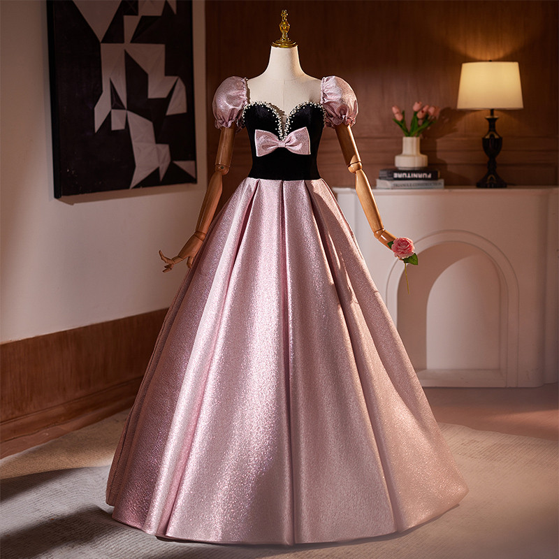 綺麗 ピンク シャンパン色 リボン パーティードレス プリンセス 結婚式 演奏会 二次会 前撮り 披露宴 08984