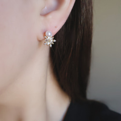 【2way】淡水パール  ジルコニア 輝く 雪の結晶 ピアス イヤリング  クリスマス ギフト 誕生日 プレゼント 冬 4枚目の画像