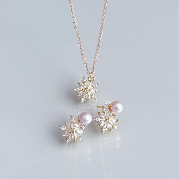 【2way】淡水パール  ジルコニア 輝く 雪の結晶 ピアス イヤリング  クリスマス ギフト 誕生日 プレゼント 冬 3枚目の画像