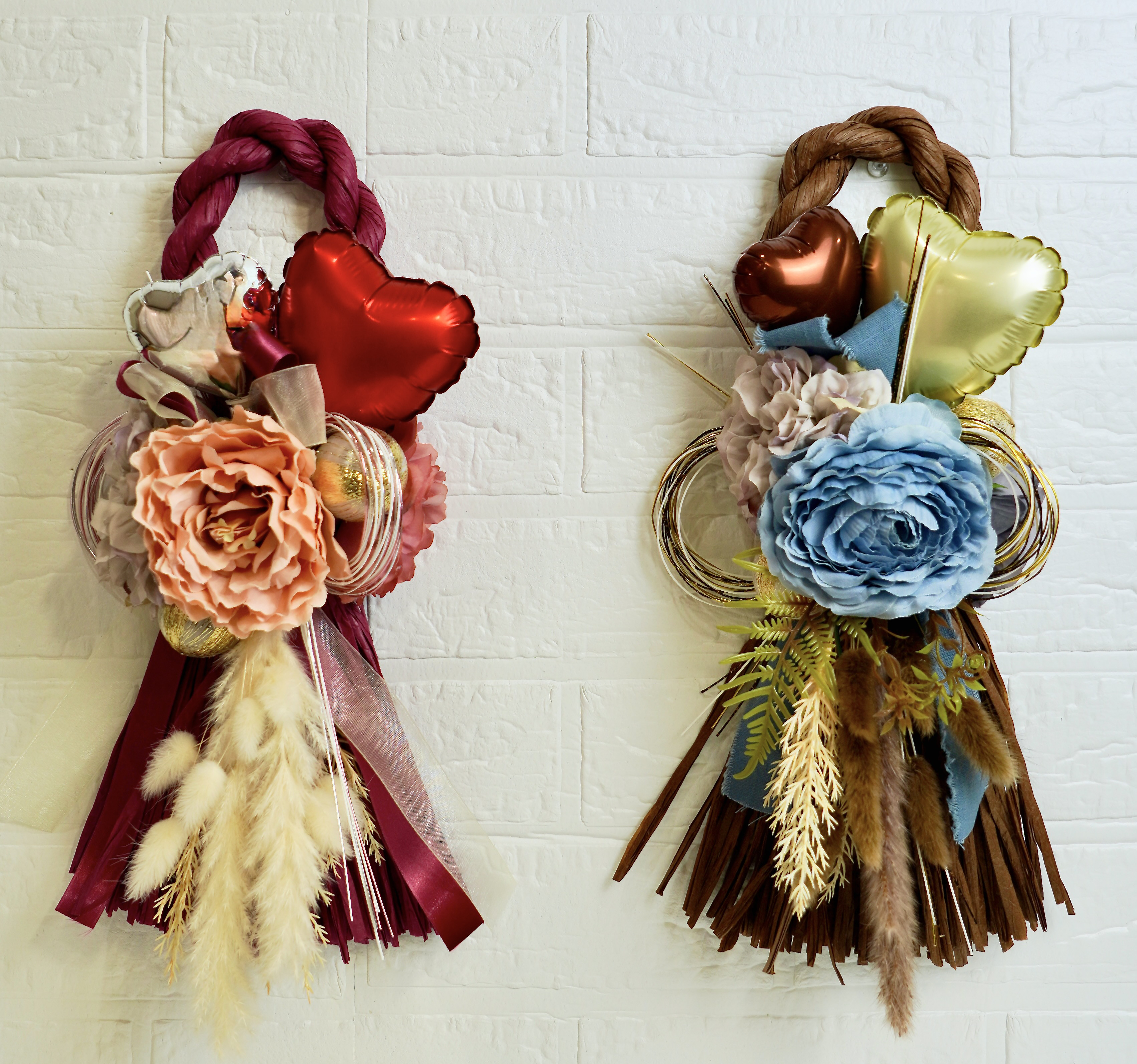 しめ縄飾り　バルーン入り　正月　迎春　玄関　ドアリース　スワッグ「