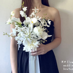 アーティフィシャルフラワーブーケ　ウェディングブーケ　和装 ブーケ　造花ブーケ ⌘カラーリリィとオーキッドのブーケ⌘ウェディングブーケ アーティ