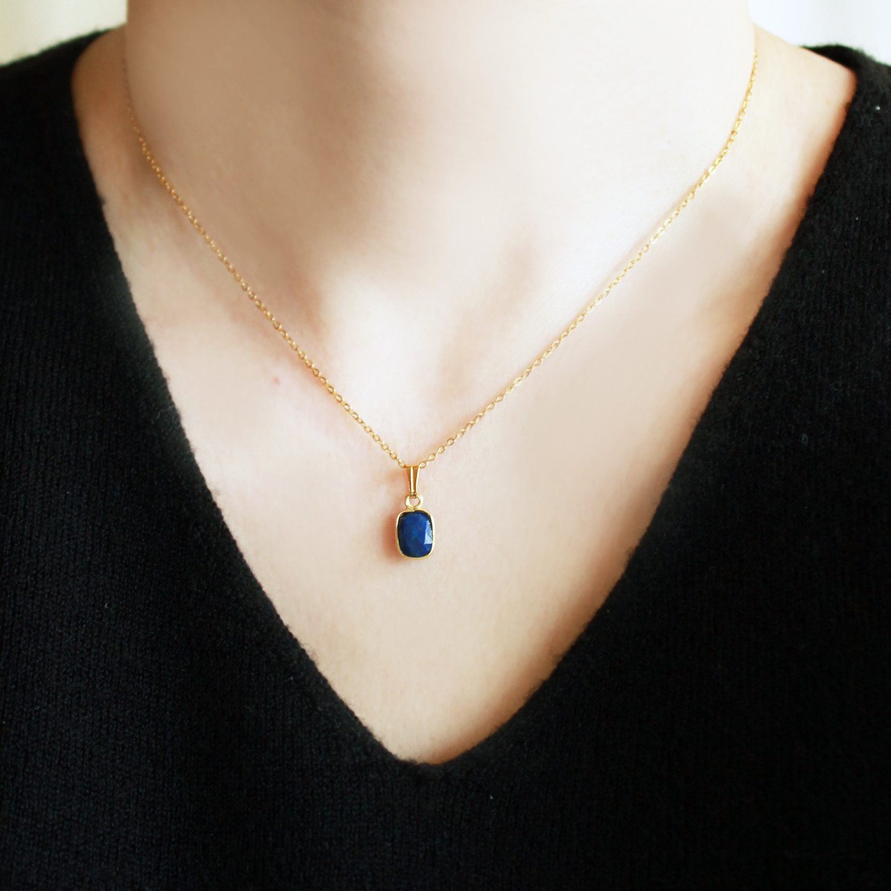 【新作】ラピスラズリレクタングルネックレス 大人ネイビー 天然石 冬の誕生石2025 12月誕生石