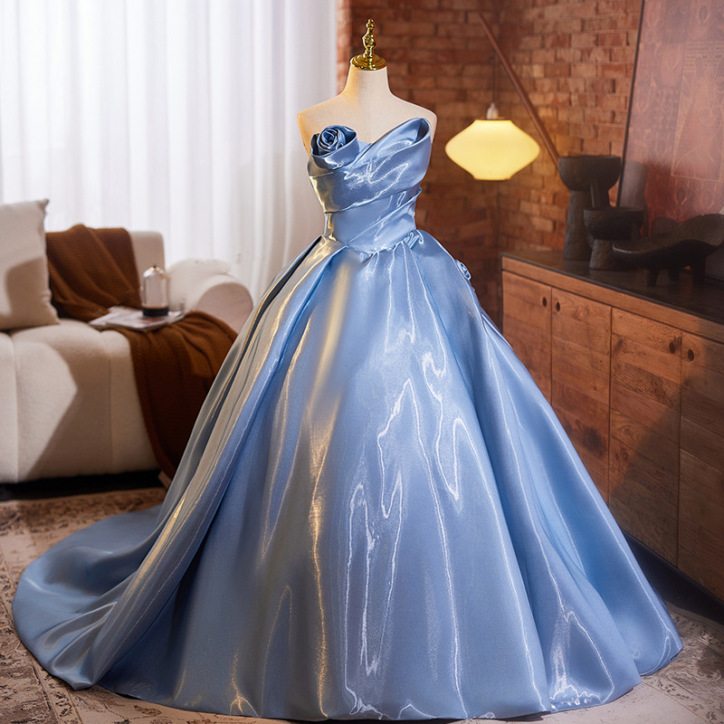 高級感 青 花 ふわふわ パーティードレス プリンセス 花嫁 成人式 演奏会 二次会 前撮り 披露宴 08966