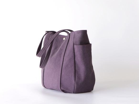 新作＊大ぶりラウンドトート＊装備品の増える秋冬に◎（くすみパープル） 4枚目の画像