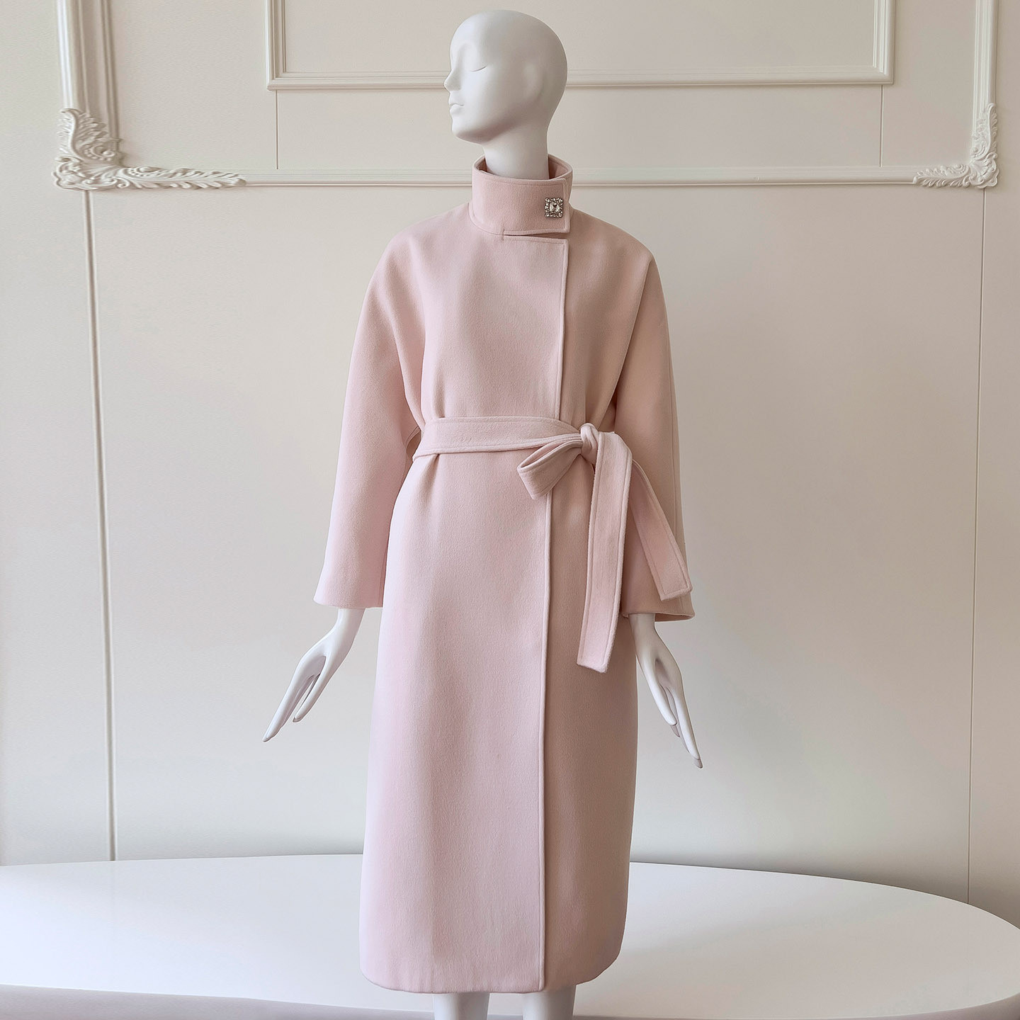 秋冬 コート ハイネック ジャケット ウェディングドレス ピンク アウター 長袖 ロング 二次会 お呼ばれ 91627