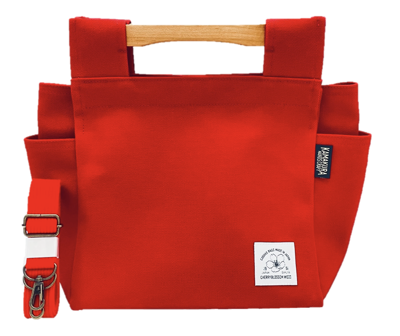 桜岡持ち帆布１号バッグ 天然木材 桜の木 鞄 レッド 10,175円