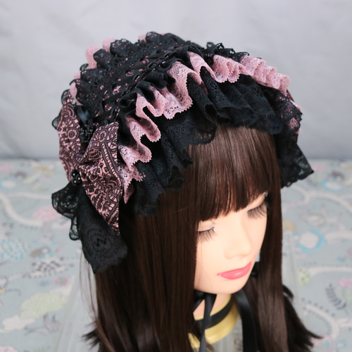 BODY LINE ボンネット　ヘッドドレス　ロリィタ　ピンク　黒　2色セット BODYLINE レースアップ2連薔薇ヘッドドレス : ZOZOTOWN Yahoo!店