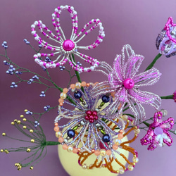 ビーズフラワー　ブーケ（ピンク／パープル／オレンジ） 3枚目の画像