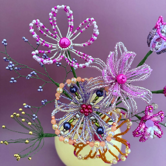 ビーズフラワー　ブーケ（ピンク／パープル／オレンジ） 3枚目の画像