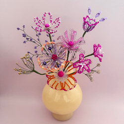 ビーズフラワー　ブーケ（ピンク／パープル／オレンジ） 7枚目の画像