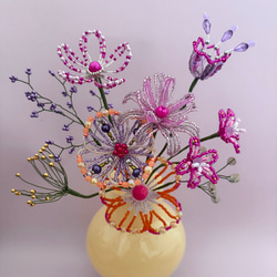 ビーズフラワー　ブーケ（ピンク／パープル／オレンジ） 8枚目の画像