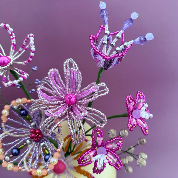 ビーズフラワー　ブーケ（ピンク／パープル／オレンジ） 4枚目の画像