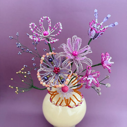 ビーズフラワー　ブーケ（ピンク／パープル／オレンジ） 2枚目の画像