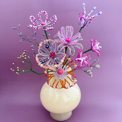 ビーズフラワー　ブーケ（ピンク／パープル／オレンジ） 1枚目の画像