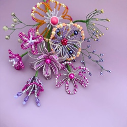 ビーズフラワー　ブーケ（ピンク／パープル／オレンジ） 10枚目の画像