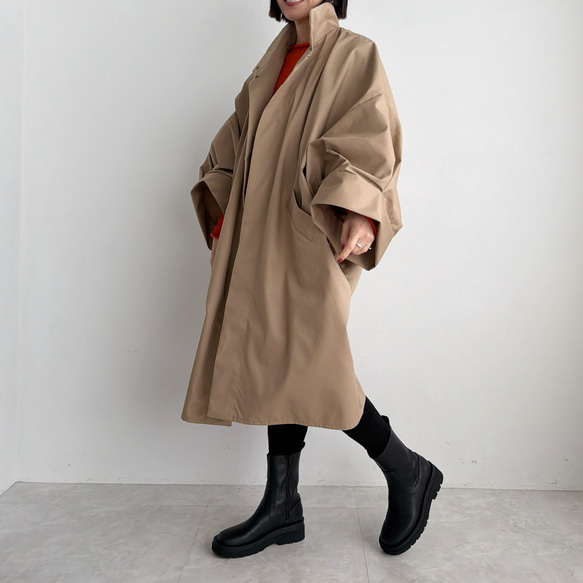 ボリュームスリーブハイネックコート(ベージュ) 6枚目の画像