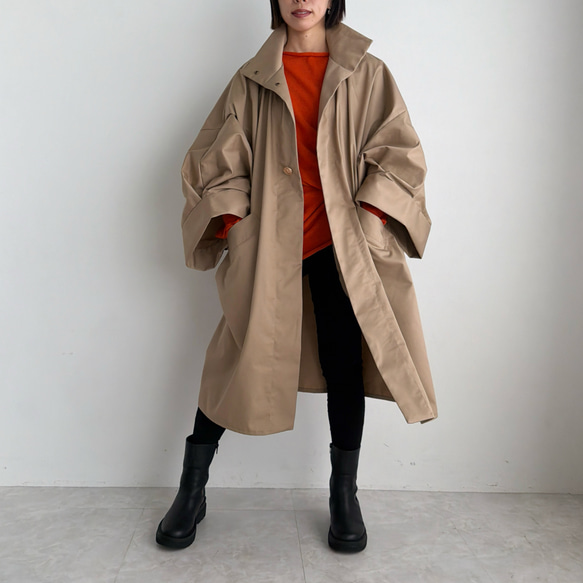 ボリュームスリーブハイネックコート(ベージュ) 9枚目の画像