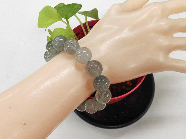 天然石 ブルールチルクォーツ13.3～13.7mm玉ブレスレット 内周18.5cm 　　250720593