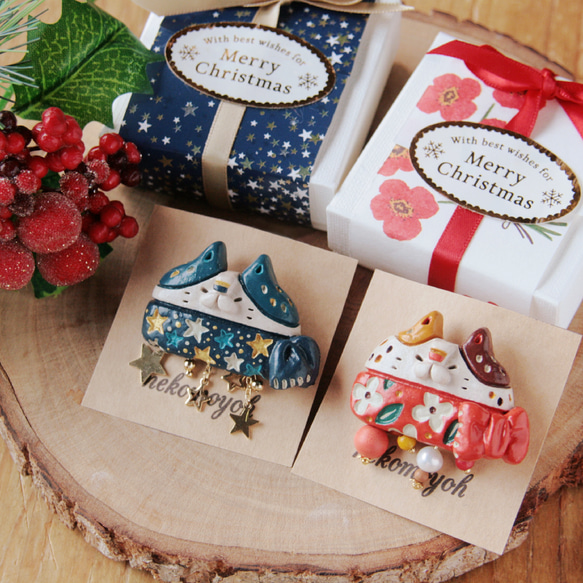 猫のブローチ　冬の猫マフラー※セット 1枚目の画像