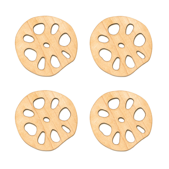 レンコンのような木製のコースター　４枚セット 6枚目の画像