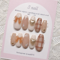 ネイルチップ ピンク マグネットネイル フレンチネイル リボン