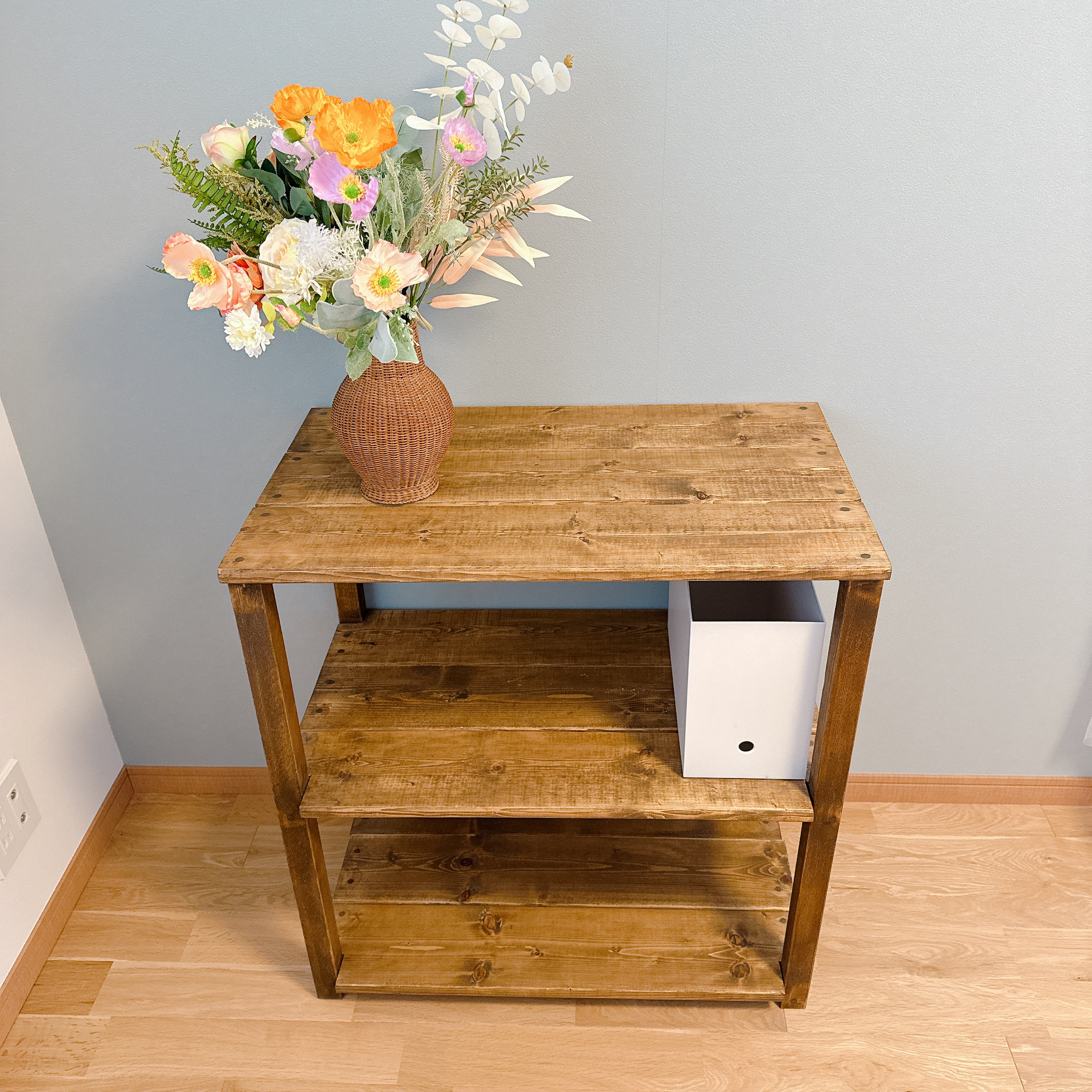 無垢材　3段 シェルフ　ラック　棚　ダークウォールナット　木製　収納　収納棚　テレビボード