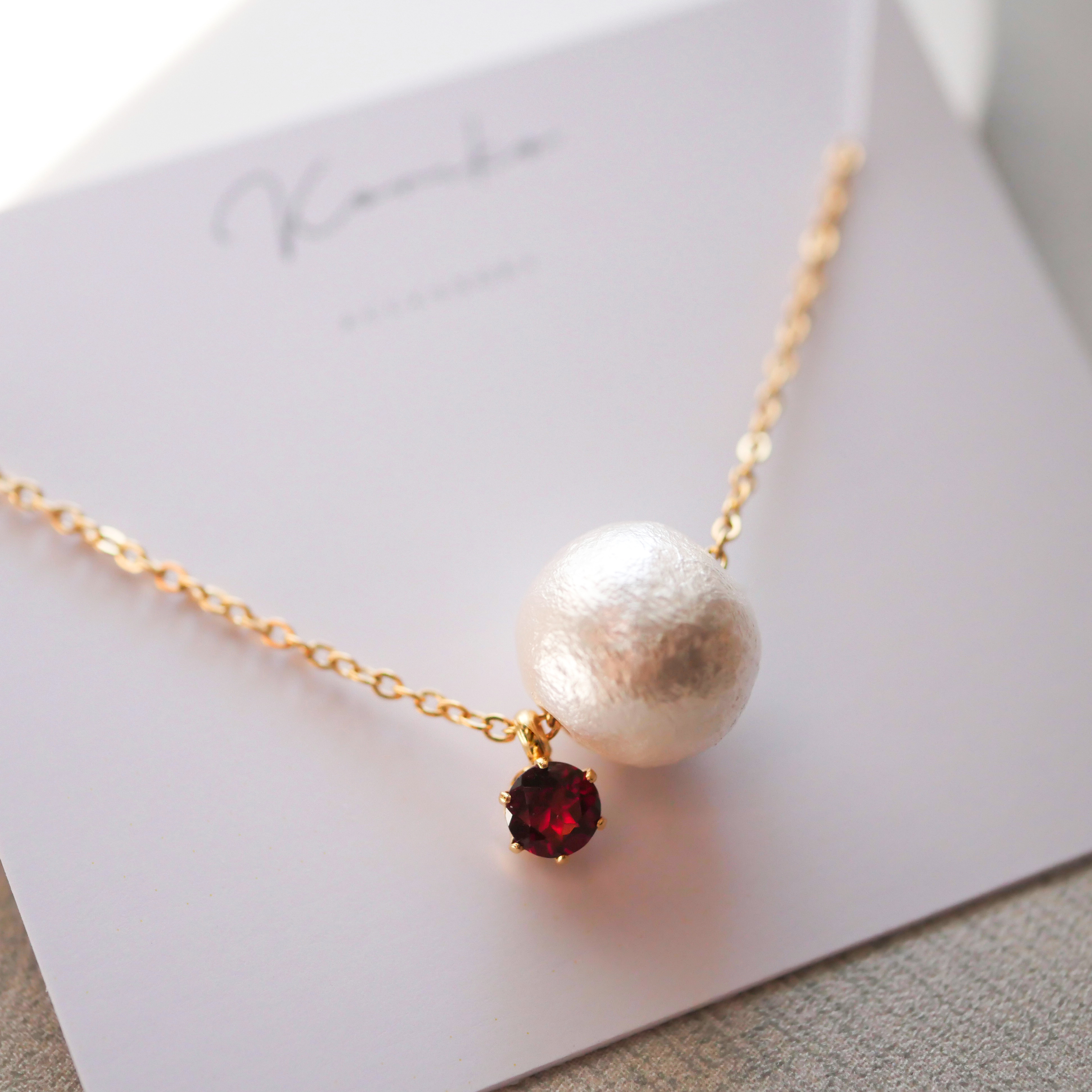 選べる誕生石✕コットンパールネックレス　ゴールド/シルバー/ピンクゴールドネックレス　サージカルステンレス　天然石　小粒