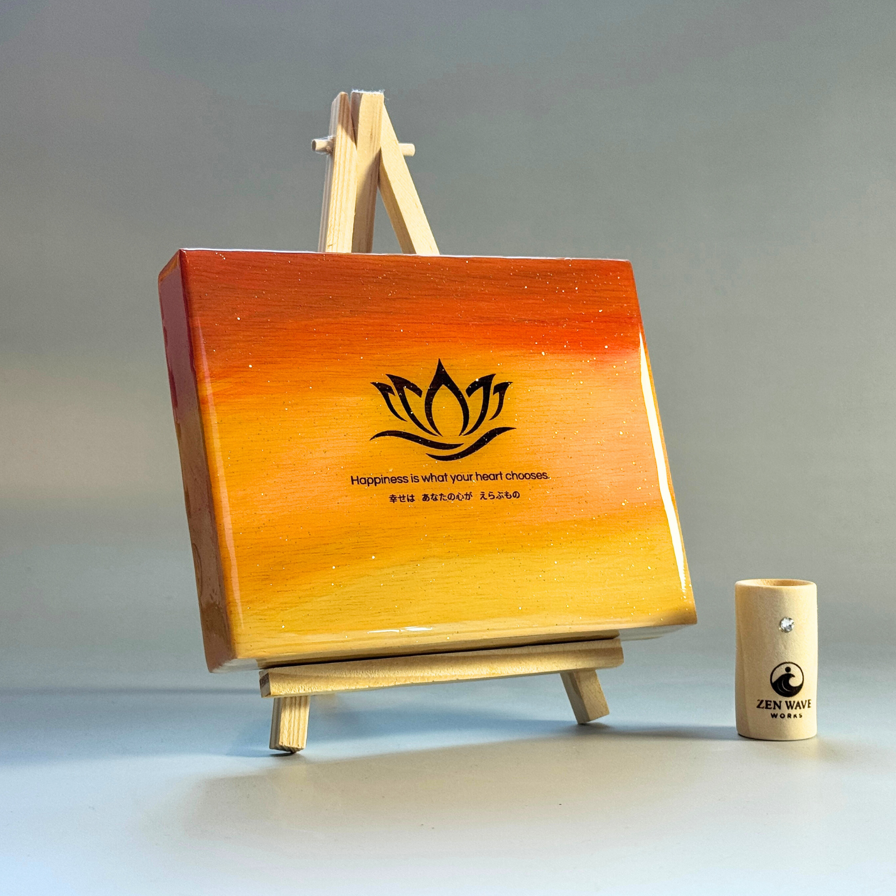 アロマディフューザー + レジンアート セット｜玄関・寝室に｜蓮と朝焼けオレンジの癒しギフト