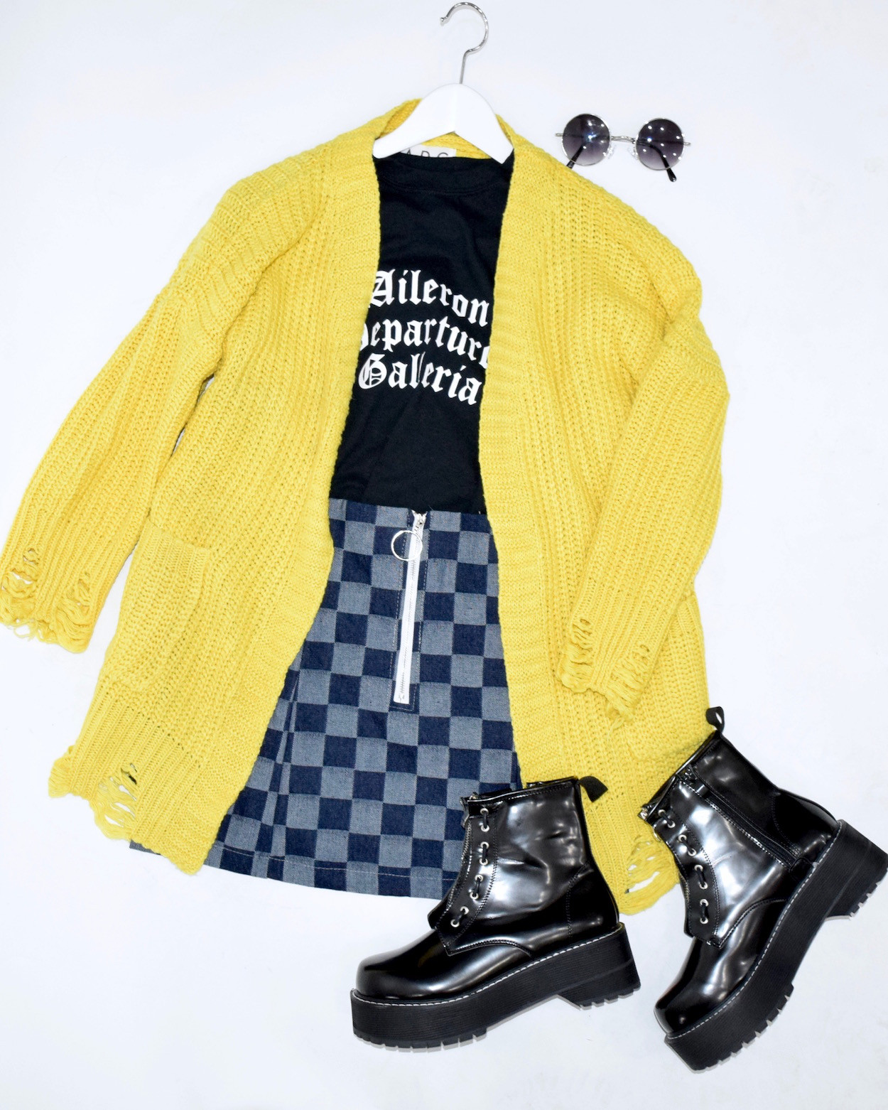 CRUSH KNIT YELLOW CARDIGAN　カーディガン　黄　ストリート