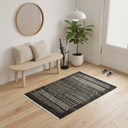 パキスタン絨毯 シルクタッチ 玄関マット ライトブルー 77x47cm 手織り