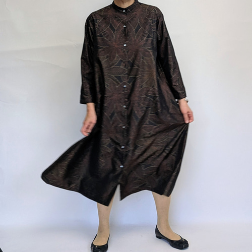 正絹仕付け糸着物リメイクロングワンピース 大島紬 ロングワンピース