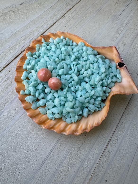 アウトレット　珊瑚　ボタン型　半円状　チタンピアス【花香】 6枚目の画像