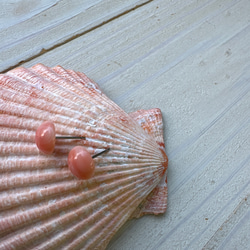 アウトレット　珊瑚　ボタン型　半円状　チタンピアス【花香】 7枚目の画像