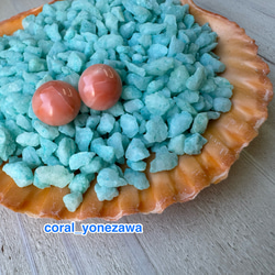 アウトレット　珊瑚　ボタン型　半円状　チタンピアス【花香】 1枚目の画像