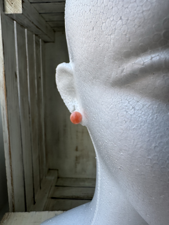 アウトレット　珊瑚　ボタン型　半円状　チタンピアス【花香】 15枚目の画像