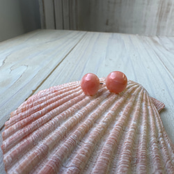 アウトレット　珊瑚　ボタン型　半円状　チタンピアス【花香】 8枚目の画像