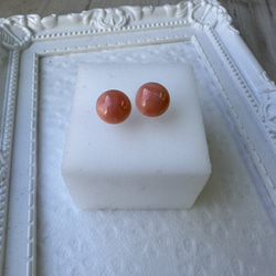 アウトレット　珊瑚　ボタン型　半円状　チタンピアス【花香】 10枚目の画像