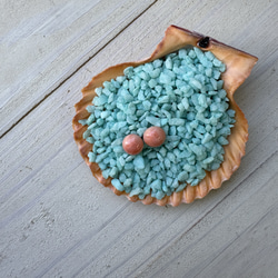 アウトレット　珊瑚　ボタン型　半円状　チタンピアス【花香】 5枚目の画像