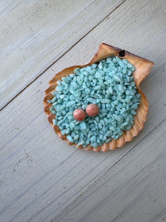 アウトレット　珊瑚　ボタン型　半円状　チタンピアス【花香】 5枚目の画像