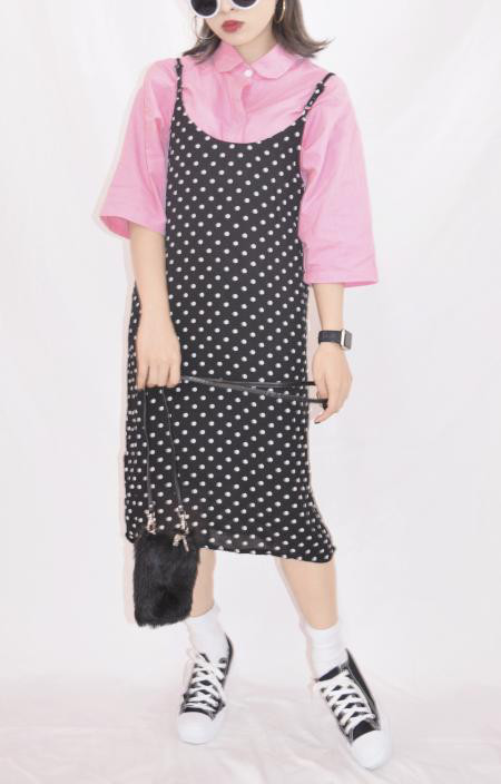 (全2色)DOT CAMI-ONE PIECE　ワンピース　黒　白　ガーリー