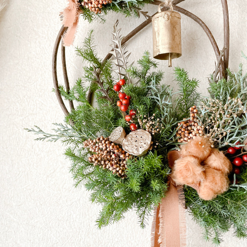 クリスマスリース、ドライフラワー、グリーンリース、針葉樹 ドライフラワーリース針葉樹リースグリーンリースクリスマスまでNo.1