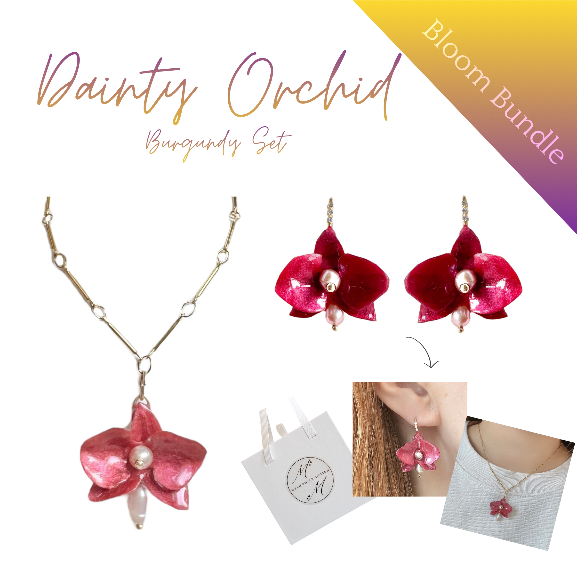 お得なセット光をまとう 小さな胡蝶蘭 ピアス 超軽量 アップサイクルアクセサリー イヤリング バーガンディ ワインレッド